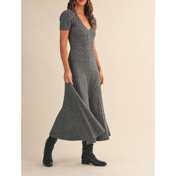 VESTIDO LARGO GRIS PUNTO