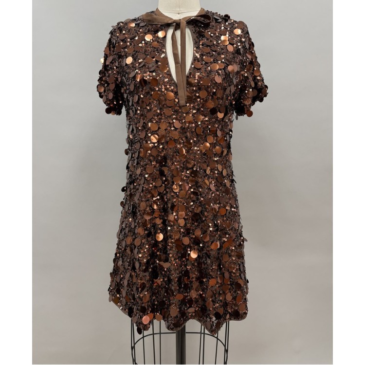 VESTIDO CAFE LENTEJUELA