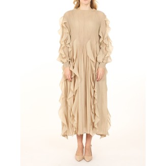 VESTIDO 3/4 MANGA OLANES BEIGE