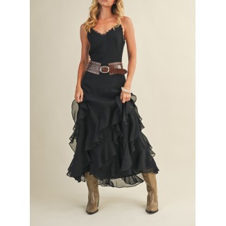 VESTIDO OLANES LARGO NEGRO