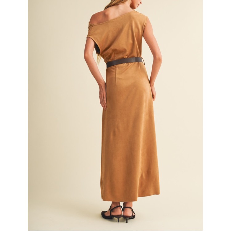 VESTIDO CAMEL LARGO LAPIZ