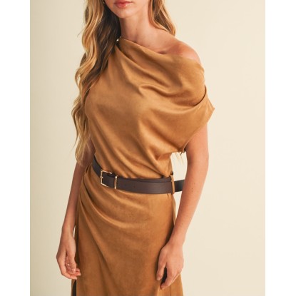 VESTIDO CAMEL LARGO LAPIZ