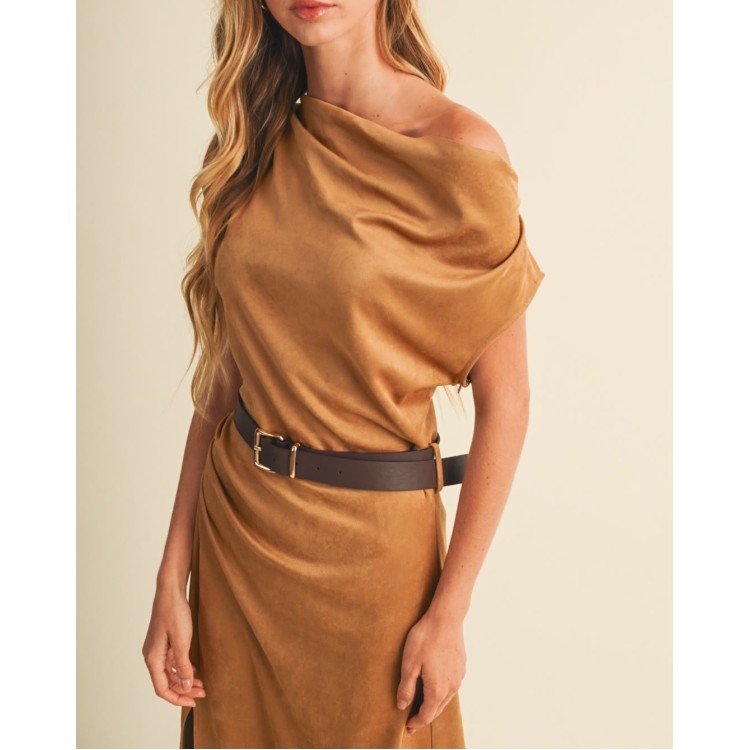 VESTIDO CAMEL LARGO LAPIZ