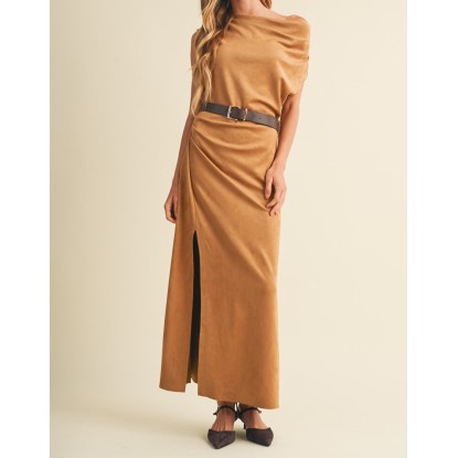 VESTIDO CAMEL LARGO LAPIZ
