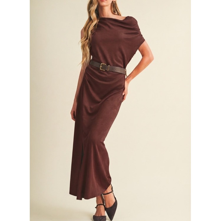 VESTIDO VINO LARGO LAPIZ