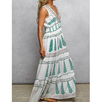 VESTIDO LARGO BORDAZA BLANCO AZUL