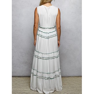 VESTIDO LARGO BORDAZA BLANCO AZUL