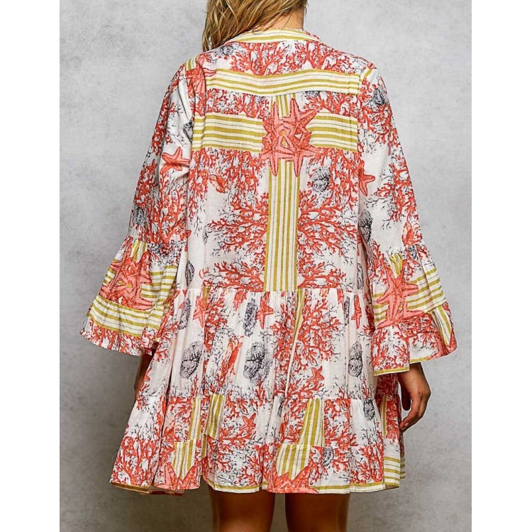 VESTIDO CORTO BEIGE/ROJO