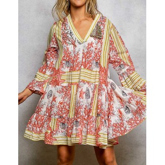 VESTIDO CORTO BEIGE/ROJO