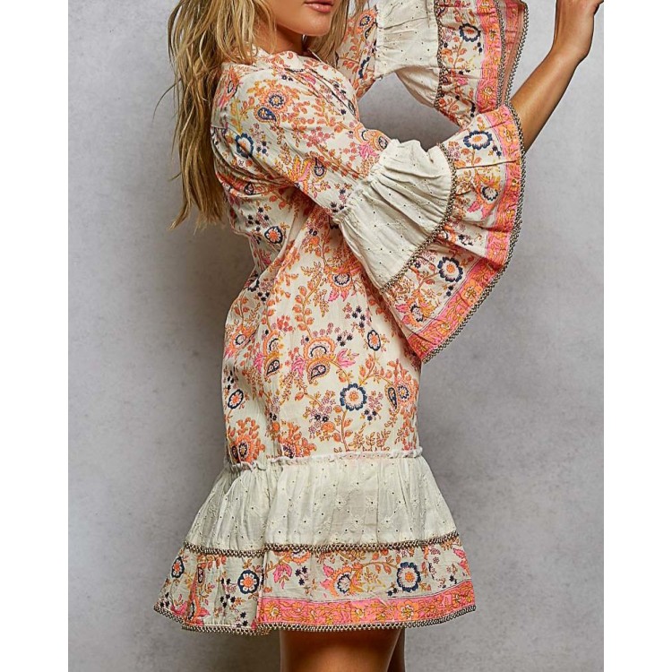 VESTIDO NARANJA CORTO FLORES