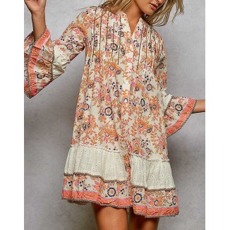 VESTIDO NARANJA CORTO FLORES