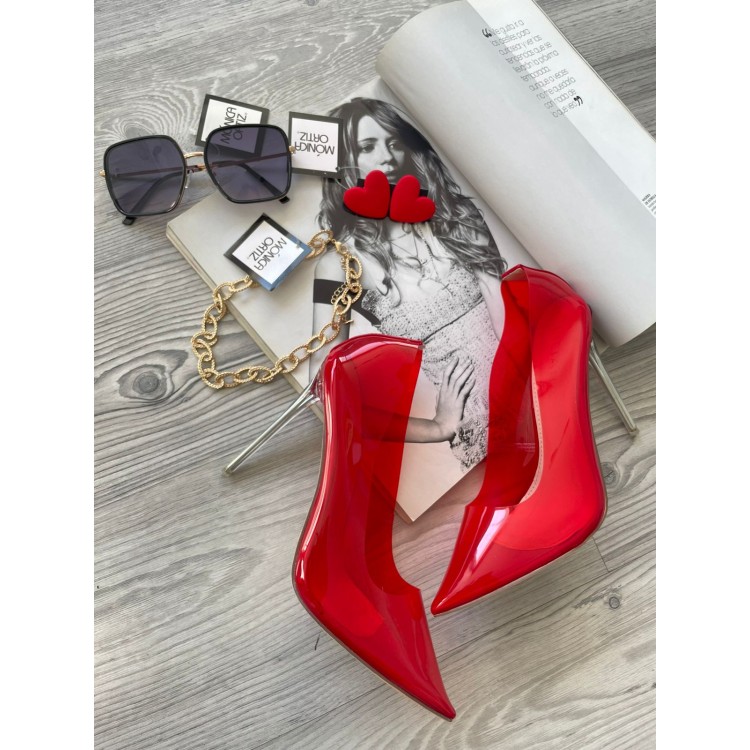 STILETO ROJO TRANSPARENTE